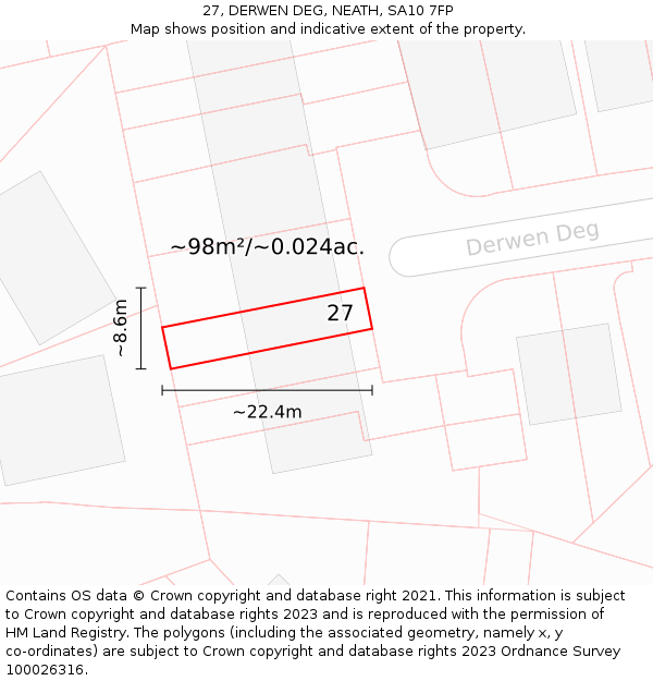 27, DERWEN DEG, NEATH, SA10 7FP: Plot and title map