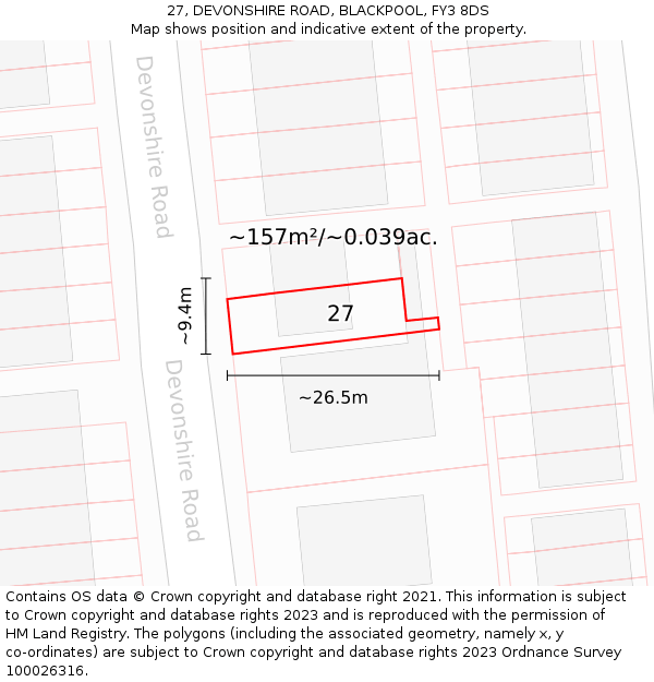 27, DEVONSHIRE ROAD, BLACKPOOL, FY3 8DS: Plot and title map