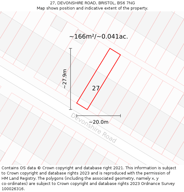 27, DEVONSHIRE ROAD, BRISTOL, BS6 7NG: Plot and title map