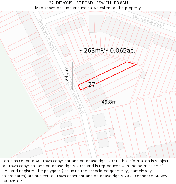 27, DEVONSHIRE ROAD, IPSWICH, IP3 8AU: Plot and title map