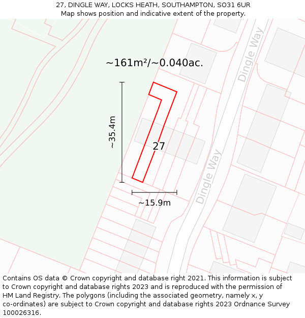 27, DINGLE WAY, LOCKS HEATH, SOUTHAMPTON, SO31 6UR: Plot and title map