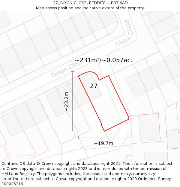 27, DIXON CLOSE, REDDITCH, B97 6AD: Plot and title map