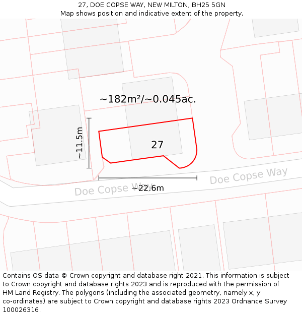 27, DOE COPSE WAY, NEW MILTON, BH25 5GN: Plot and title map
