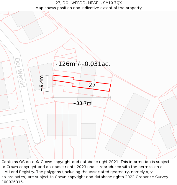 27, DOL WERDD, NEATH, SA10 7QX: Plot and title map