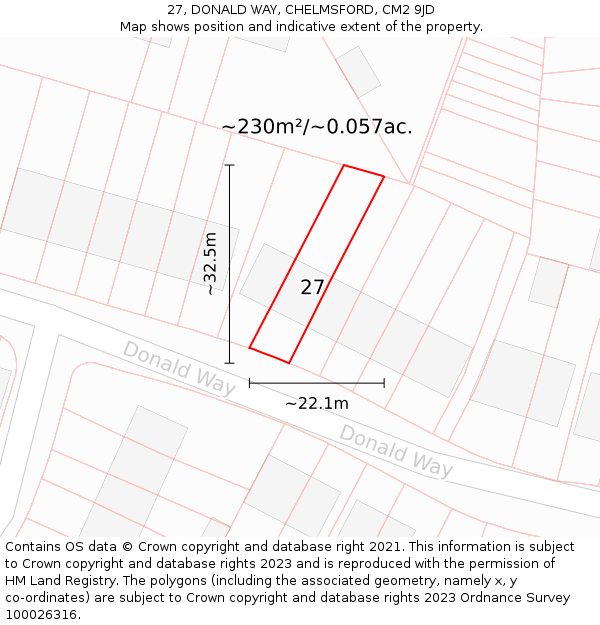27, DONALD WAY, CHELMSFORD, CM2 9JD: Plot and title map