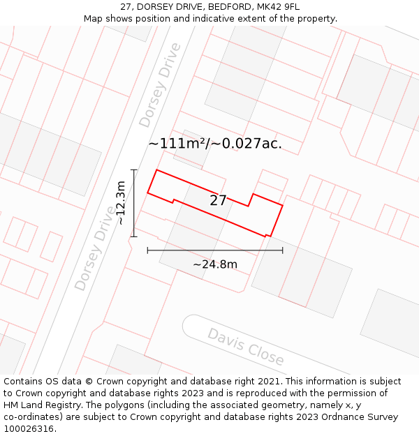 27, DORSEY DRIVE, BEDFORD, MK42 9FL: Plot and title map