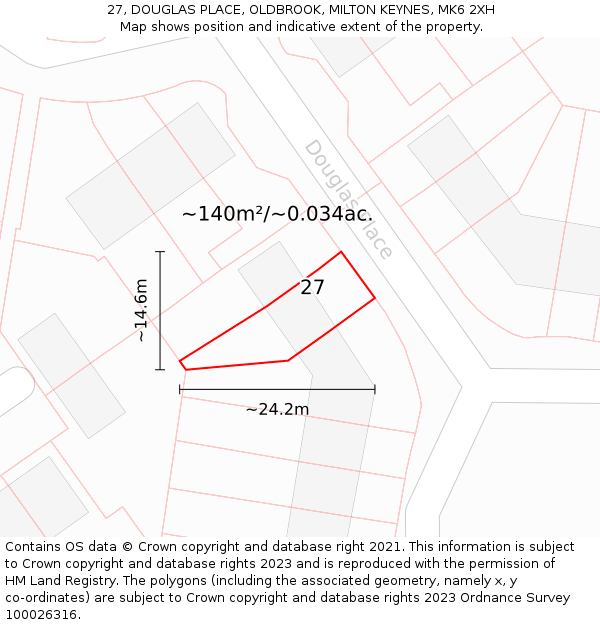 27, DOUGLAS PLACE, OLDBROOK, MILTON KEYNES, MK6 2XH: Plot and title map