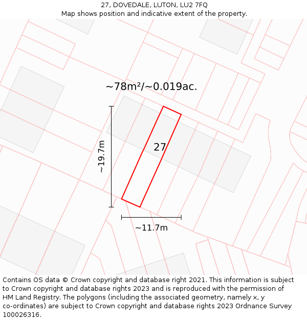 27, DOVEDALE, LUTON, LU2 7FQ: Plot and title map