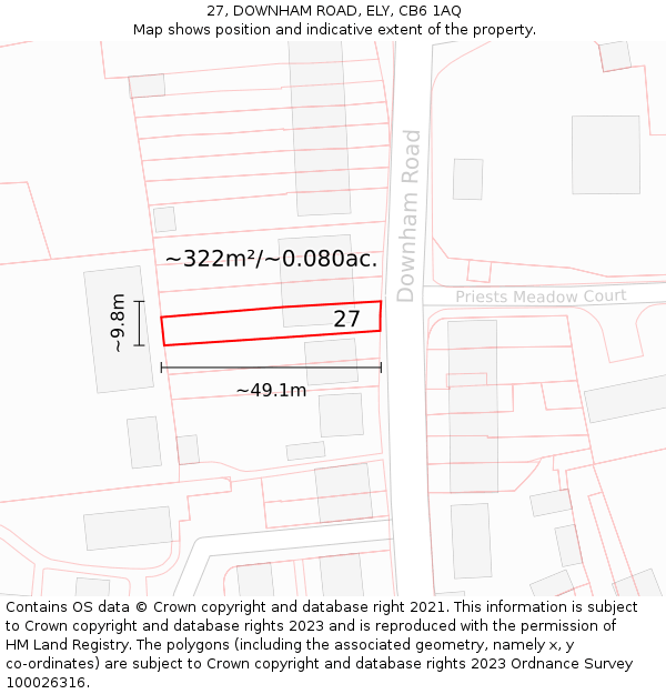 27, DOWNHAM ROAD, ELY, CB6 1AQ: Plot and title map