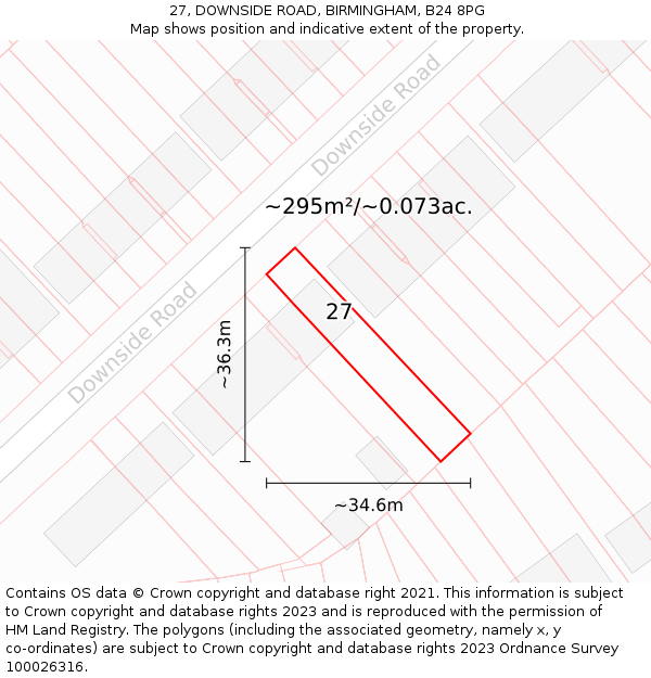 27, DOWNSIDE ROAD, BIRMINGHAM, B24 8PG: Plot and title map