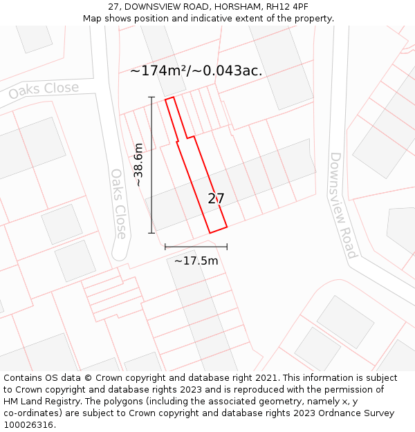 27, DOWNSVIEW ROAD, HORSHAM, RH12 4PF: Plot and title map