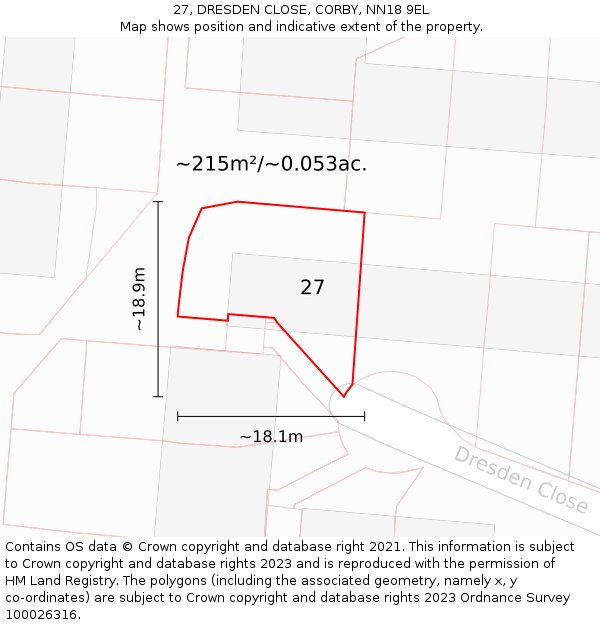 27, DRESDEN CLOSE, CORBY, NN18 9EL: Plot and title map