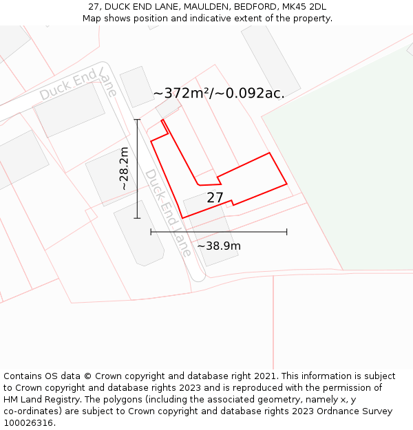 27, DUCK END LANE, MAULDEN, BEDFORD, MK45 2DL: Plot and title map