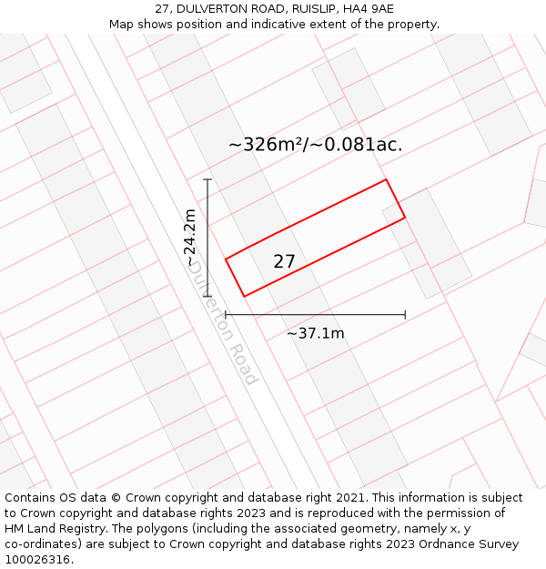 27, DULVERTON ROAD, RUISLIP, HA4 9AE: Plot and title map