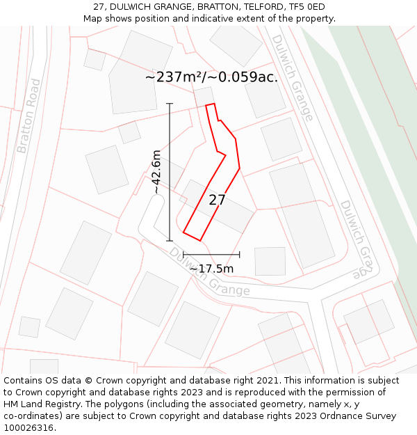 27, DULWICH GRANGE, BRATTON, TELFORD, TF5 0ED: Plot and title map