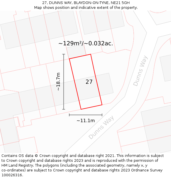 27, DUNNS WAY, BLAYDON-ON-TYNE, NE21 5GH: Plot and title map