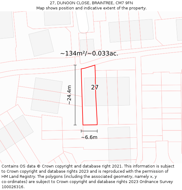 27, DUNOON CLOSE, BRAINTREE, CM7 9FN: Plot and title map