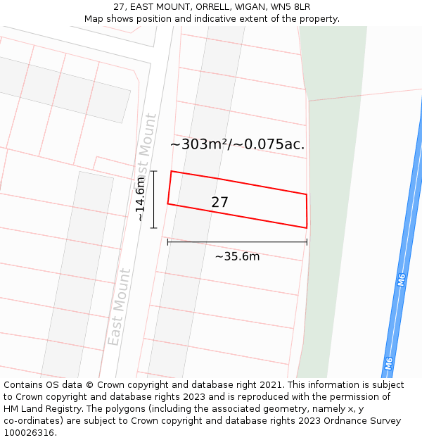 27, EAST MOUNT, ORRELL, WIGAN, WN5 8LR: Plot and title map