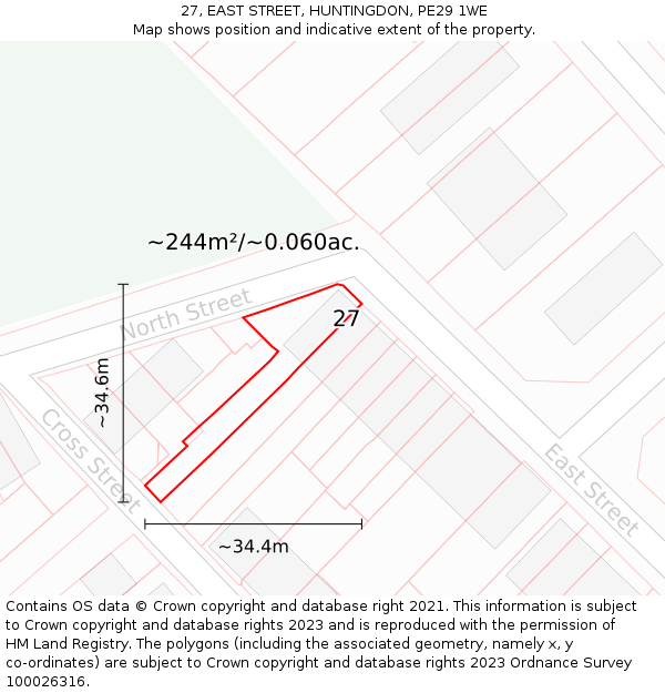 27, EAST STREET, HUNTINGDON, PE29 1WE: Plot and title map
