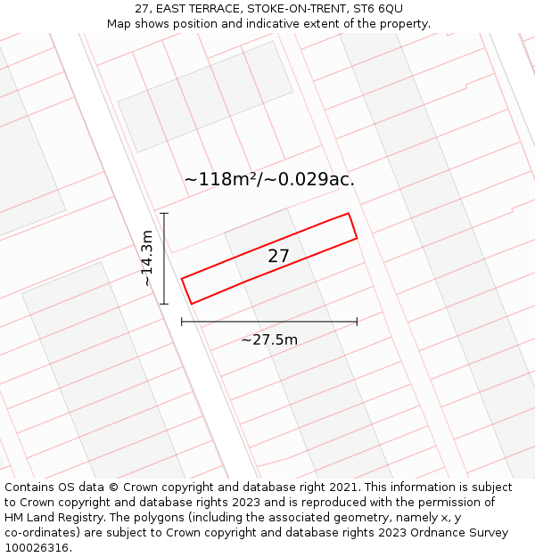 27, EAST TERRACE, STOKE-ON-TRENT, ST6 6QU: Plot and title map