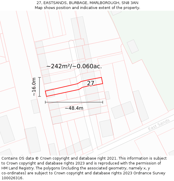 27, EASTSANDS, BURBAGE, MARLBOROUGH, SN8 3AN: Plot and title map