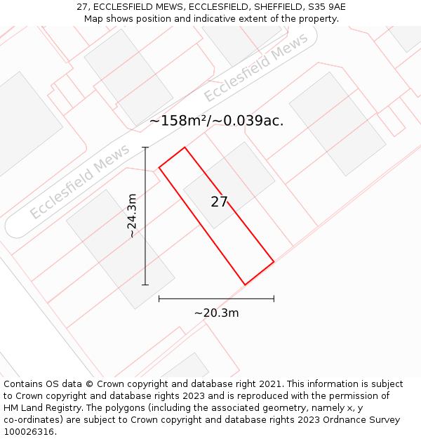 27, ECCLESFIELD MEWS, ECCLESFIELD, SHEFFIELD, S35 9AE: Plot and title map