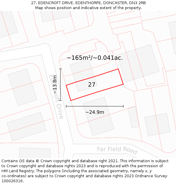 27, EDENCROFT DRIVE, EDENTHORPE, DONCASTER, DN3 2RB: Plot and title map