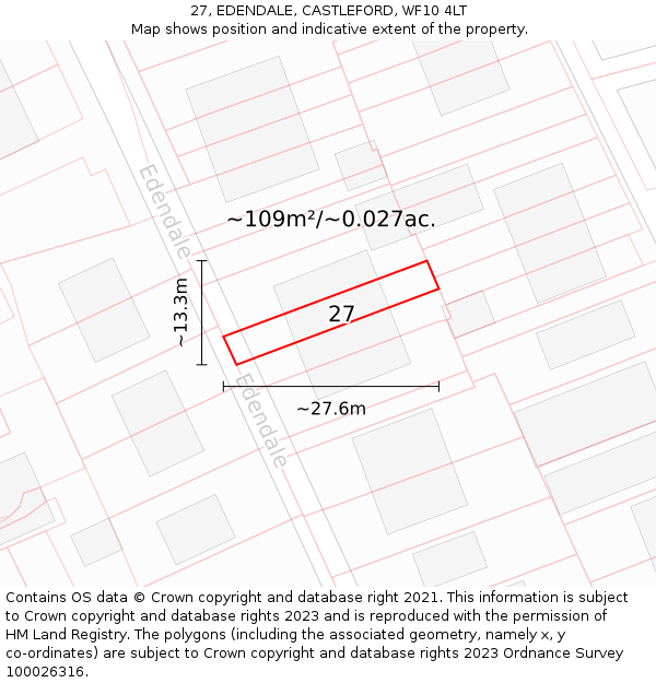 27, EDENDALE, CASTLEFORD, WF10 4LT: Plot and title map