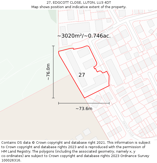 27, EDGCOTT CLOSE, LUTON, LU3 4DT: Plot and title map