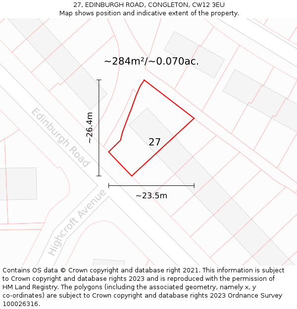 27, EDINBURGH ROAD, CONGLETON, CW12 3EU: Plot and title map