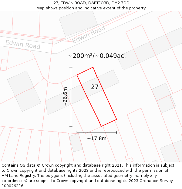 27, EDWIN ROAD, DARTFORD, DA2 7DD: Plot and title map
