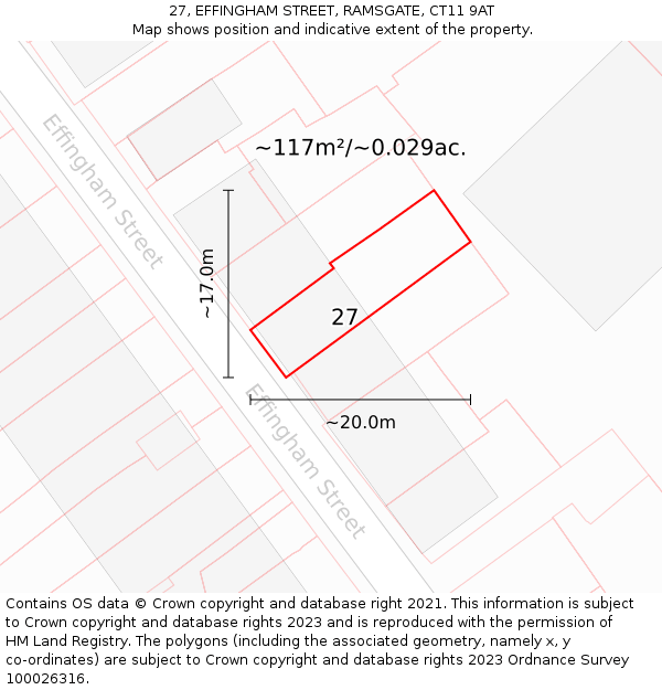27, EFFINGHAM STREET, RAMSGATE, CT11 9AT: Plot and title map