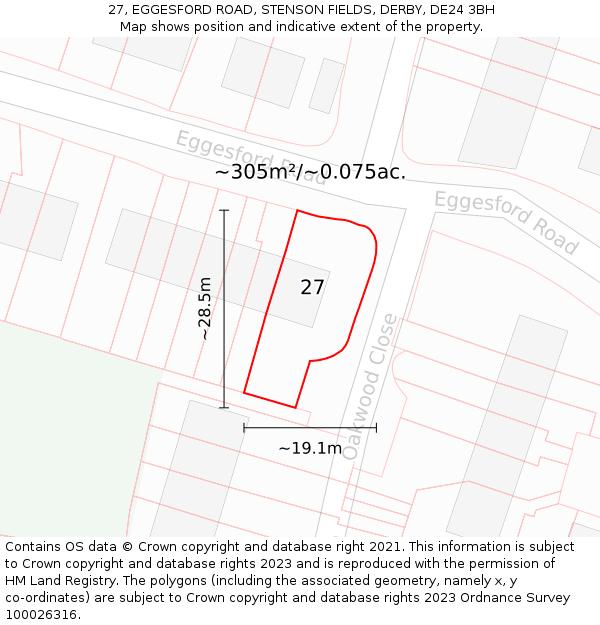 27, EGGESFORD ROAD, STENSON FIELDS, DERBY, DE24 3BH: Plot and title map