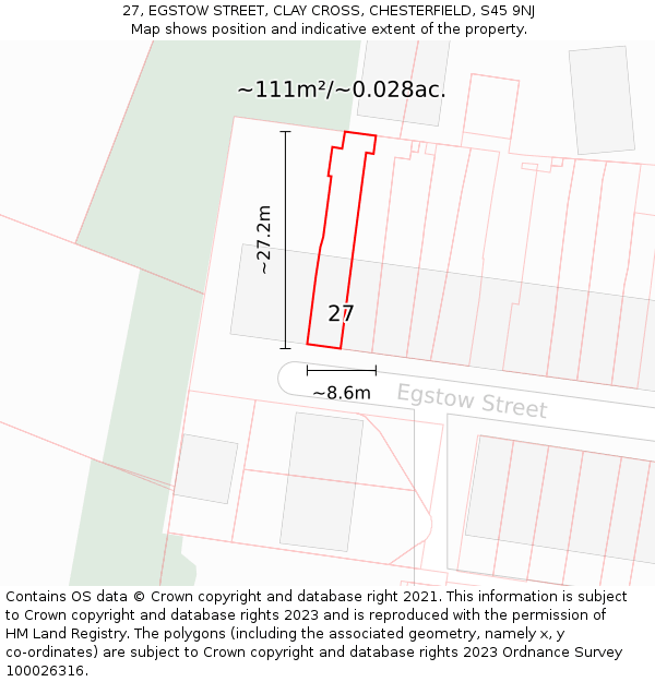 27, EGSTOW STREET, CLAY CROSS, CHESTERFIELD, S45 9NJ: Plot and title map