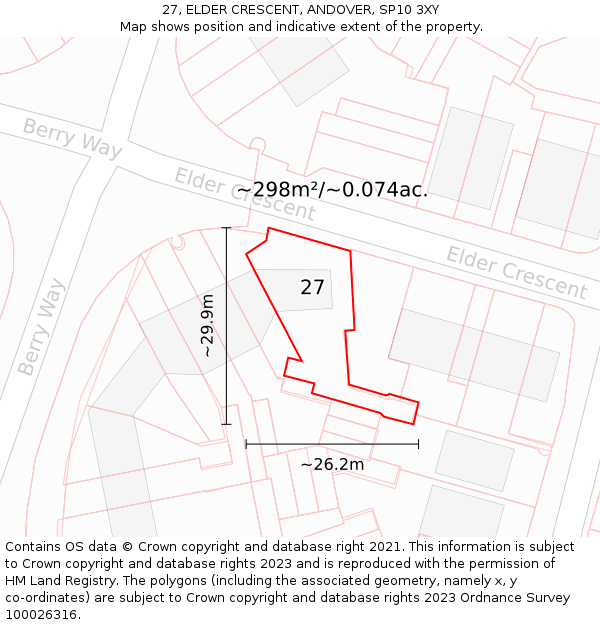 27, ELDER CRESCENT, ANDOVER, SP10 3XY: Plot and title map