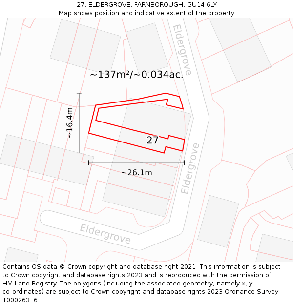 27, ELDERGROVE, FARNBOROUGH, GU14 6LY: Plot and title map