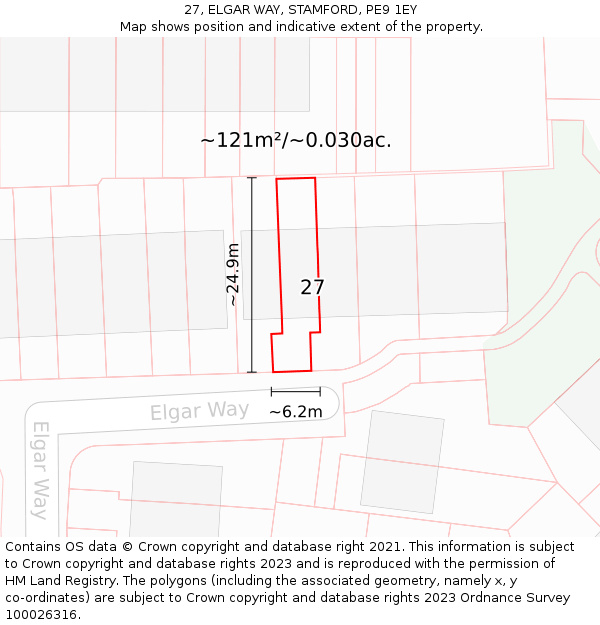 27, ELGAR WAY, STAMFORD, PE9 1EY: Plot and title map