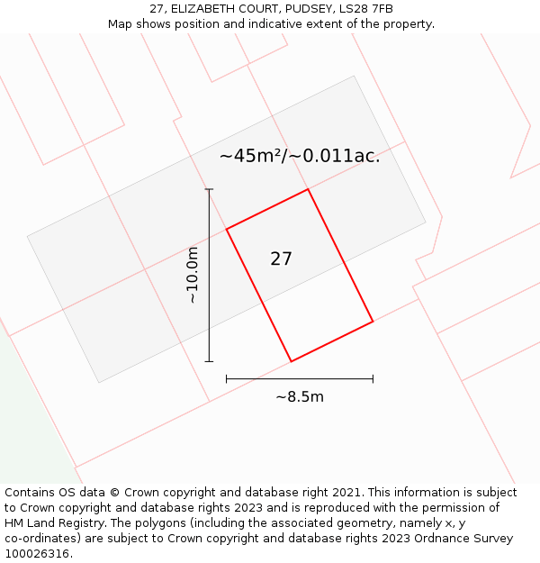 27, ELIZABETH COURT, PUDSEY, LS28 7FB: Plot and title map