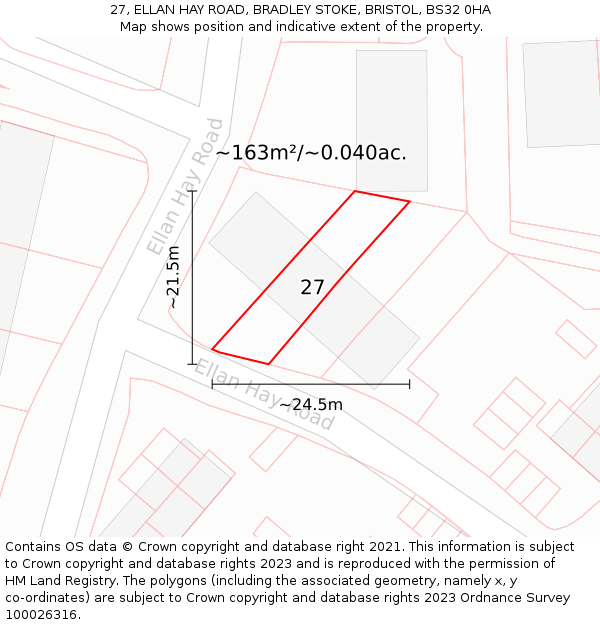 27, ELLAN HAY ROAD, BRADLEY STOKE, BRISTOL, BS32 0HA: Plot and title map