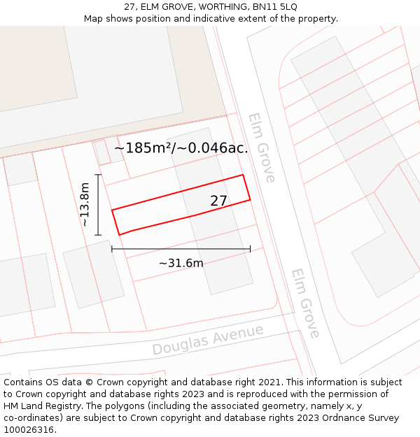 27, ELM GROVE, WORTHING, BN11 5LQ: Plot and title map