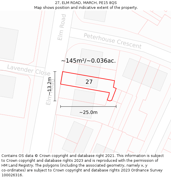 27, ELM ROAD, MARCH, PE15 8QS: Plot and title map