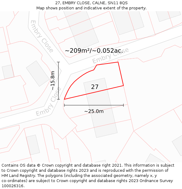 27, EMBRY CLOSE, CALNE, SN11 8QS: Plot and title map