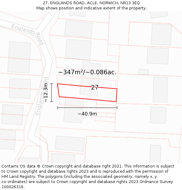 27, ENGLANDS ROAD, ACLE, NORWICH, NR13 3EQ: Plot and title map
