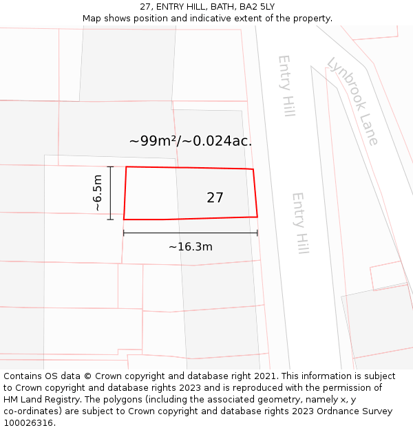 27, ENTRY HILL, BATH, BA2 5LY: Plot and title map