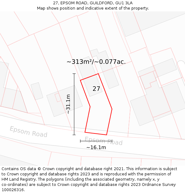 27, EPSOM ROAD, GUILDFORD, GU1 3LA: Plot and title map