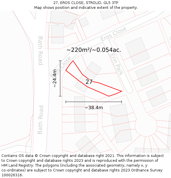 27, EROS CLOSE, STROUD, GL5 3TP: Plot and title map