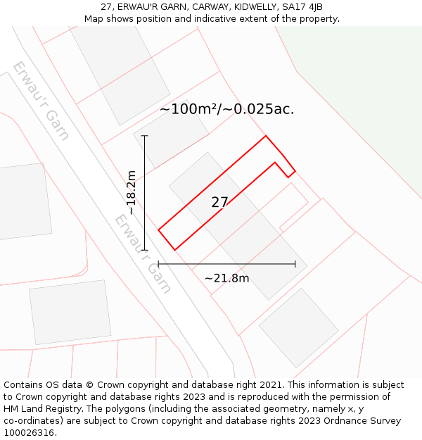 27, ERWAU'R GARN, CARWAY, KIDWELLY, SA17 4JB: Plot and title map