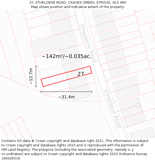 27, ETHELDENE ROAD, CASHES GREEN, STROUD, GL5 4RS: Plot and title map