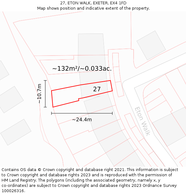 27, ETON WALK, EXETER, EX4 1FD: Plot and title map