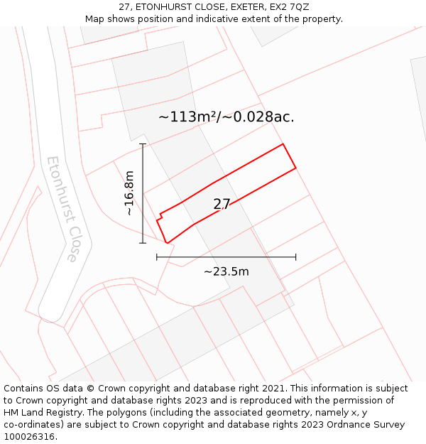 27, ETONHURST CLOSE, EXETER, EX2 7QZ: Plot and title map
